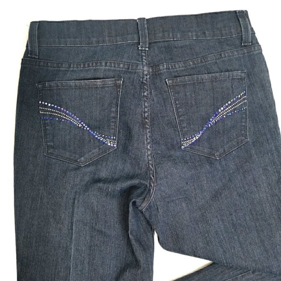 NYDJ EUC Women's 8 Boot Cut Style# 1000 Dark Blue Bling Colorful Beaded Jeans - Picture 9 of 13